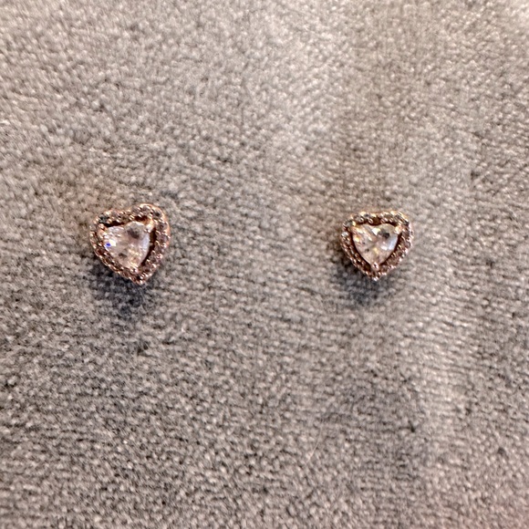 Pandora Rose Gold Sparkling Elevated Heart Stud Earrings - Picture 2 of 5